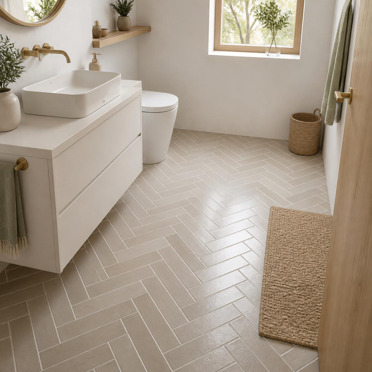 Herringbone Porcelain bathroom tile